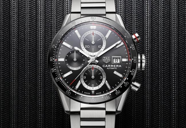 泰格豪雅Carrera Calibre 16計時腕錶。型號：CBM2110.BA0651／直徑41毫米 不鏽鋼錶殼／時間、日期顯示、計時碼錶／Calibre 16 自動上鍊機芯，動力儲存 42 小時／防水 100 米